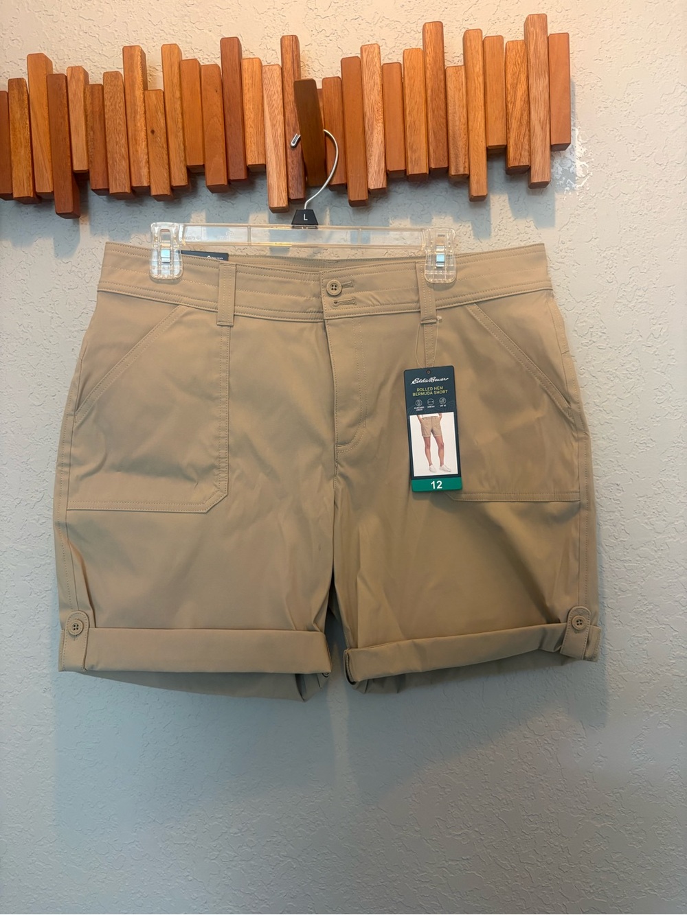 NWT Eddie Bauer Women's Tan Roll-Cuff Bermuda Shorts sz 12